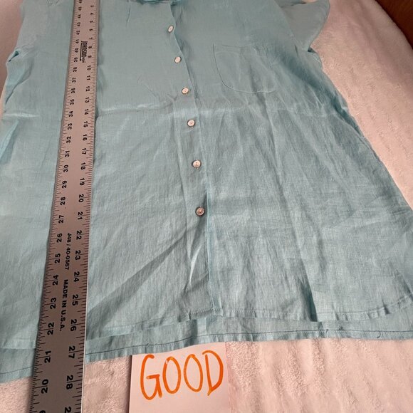 J. Jill Love Linen Womens Button-Up Shirt Medium Blue Long Sleeve Lightweight - Picture 7 of 7